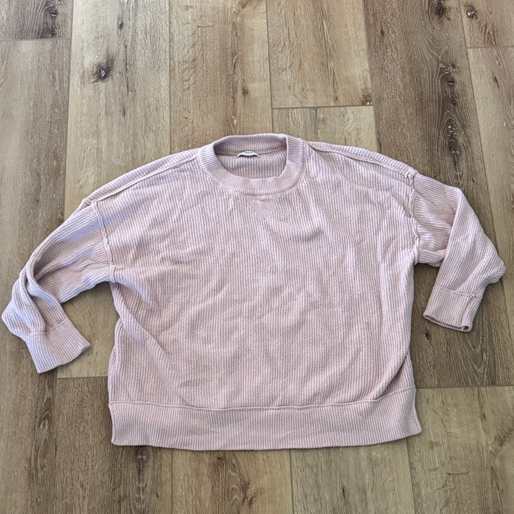 aerie Pale Pink Ribbed Crewneck Sweater | size L